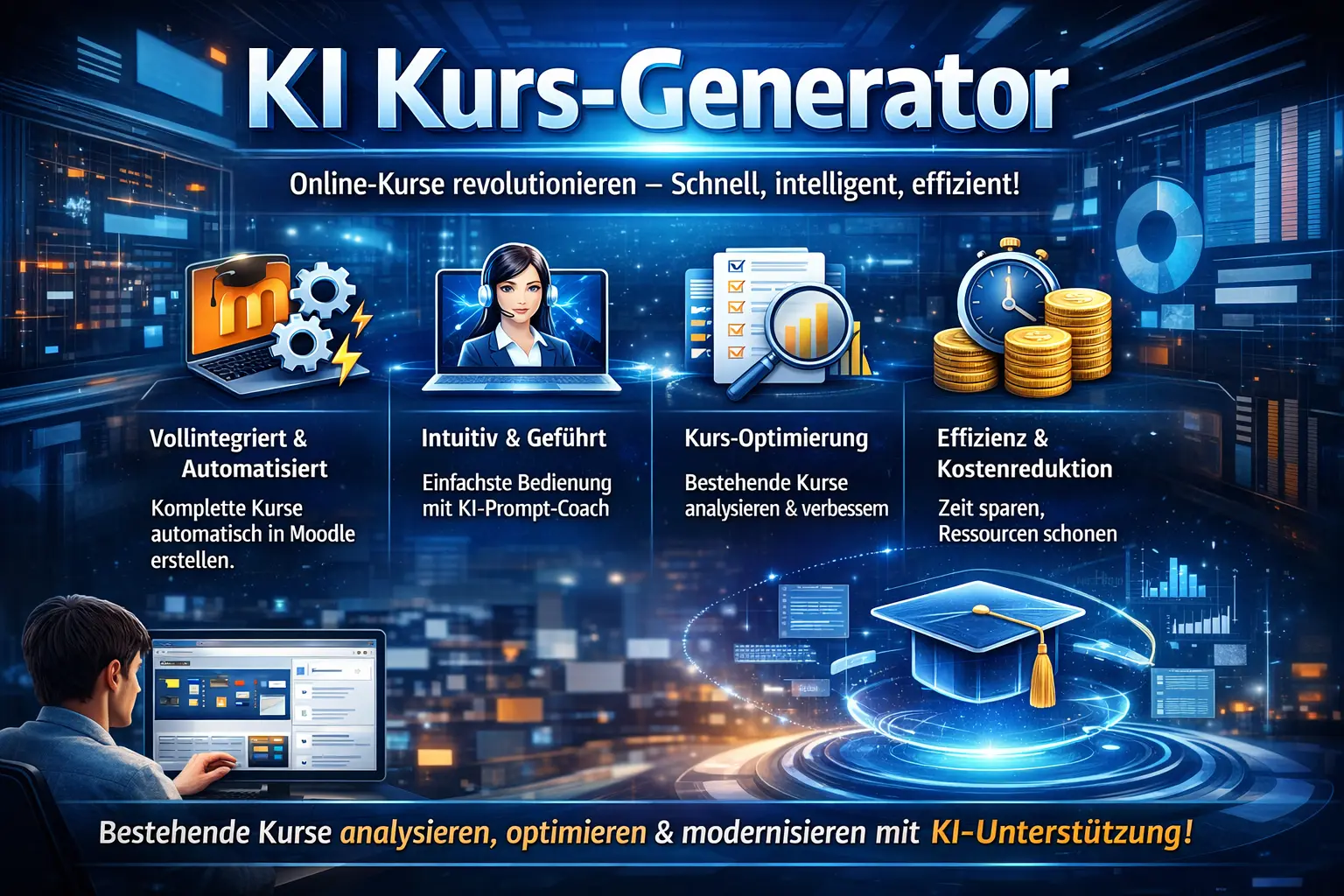 KI Kurs-Generator für Moodle mit Funktionen zur automatisierten Kurserstellung und Optimierung